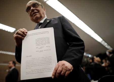 Congressman Bonifacio de Andrada, rapporteur of the second complaint against Brazilian President Michel Temer, attends a session of the Constitution and Justice Commission in Brasilia, Brazil October 18, 2017. REUTERS/Ueslei Marcelino