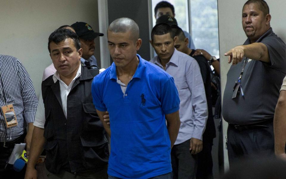 Franklin Jarquin (C) attends a court hearing in Managua, Nicaragua, 25 April 2017. A group of evangelicals were charged with the abduction and murder of 25-year-old Vilma Trujillo Garcia, who got burns in 60 percent of her body while participating in a religious ritual to get her demons out at a community in Rosita, northeast of Managua, Nicaragua, according to media reports - Credit: epa