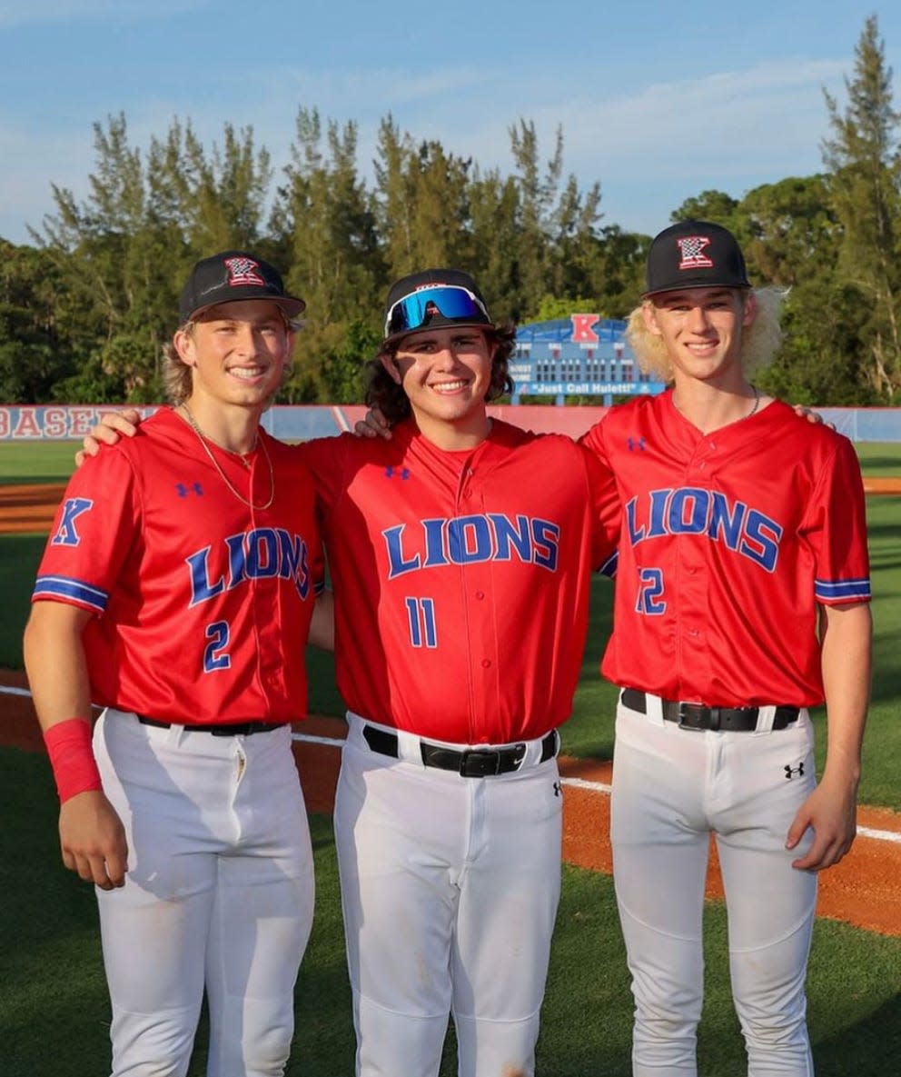 King's pitcher Tanner Barfield (right) pictured with fellow seniors Carlos Leon (middle) and Nolan Feyereisen (left).