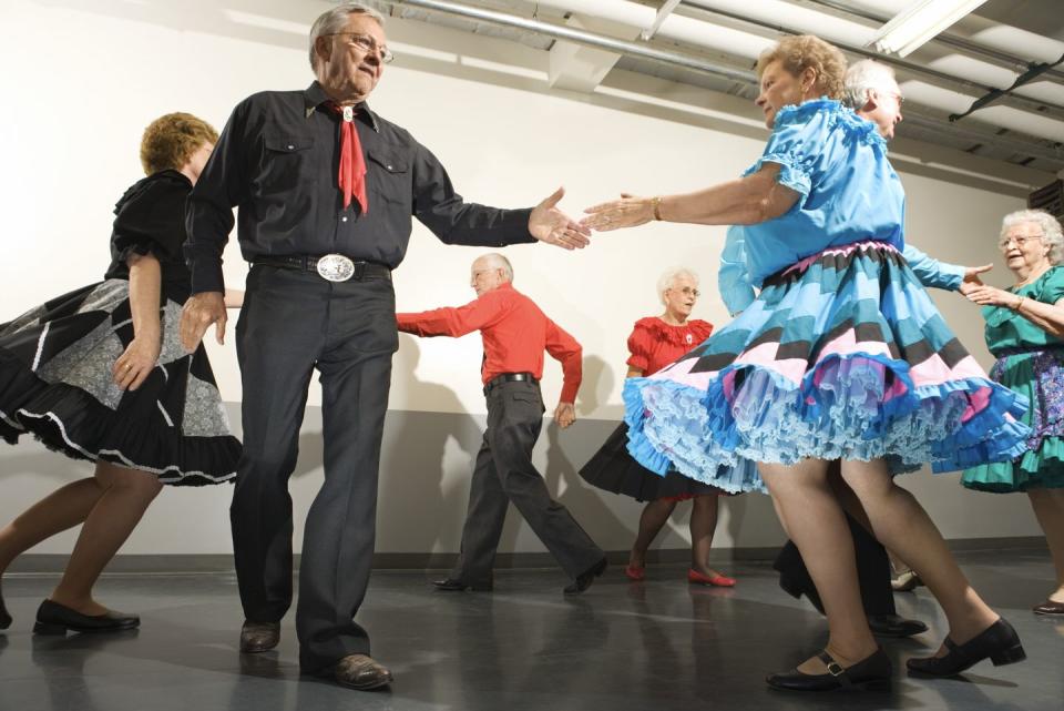 <p><strong>State Folk Dance: Square Dance</strong><br></p><p>Those of us over a certain age are likely to know the square dance as a mandated gym class activity, and many states have deemed this the official dance. But in Alabama it is really celebrated and, per an order of the Governor in 2018, there is an entire week in August that’s proclaimed <a href="https://governor.alabama.gov/newsroom/2018/07/square-dance-week/" rel="nofollow noopener" target="_blank" data-ylk="slk:Square Dance Week;elm:context_link;itc:0;sec:content-canvas" class="link ">Square Dance Week</a>. So grab your partner and swing her around. <br></p>