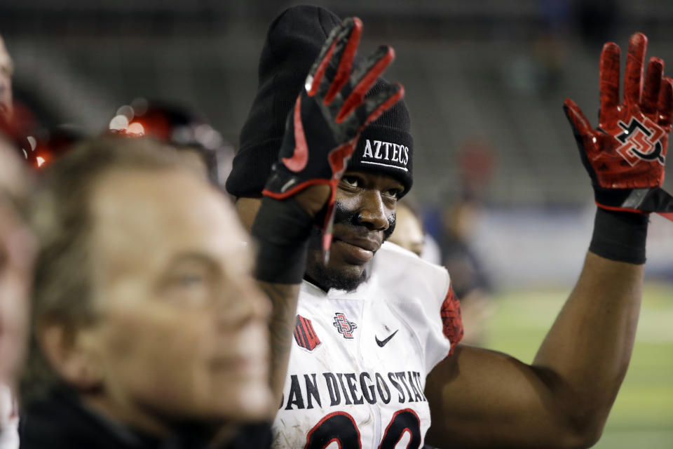 San Diego State running back Rashaad Penny has rushed for over 2,000 yards in 2017. (AP Photo/Marcio Jose Sanchez)