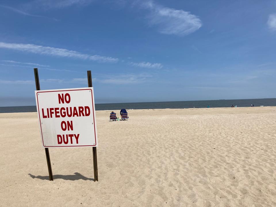 Before Lewes announced that it hired a new lifeguard captain on Monday, May 23, the city did not have enough lifeguards to staff either of its beaches this summer. This "no lifeguard on duty" sign was posted before the season starts Memorial Day weekend.