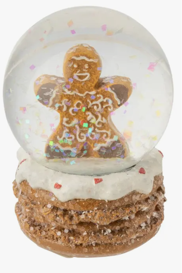 Silver Tree Gingerbread Man Snow Globe Glass Ornament