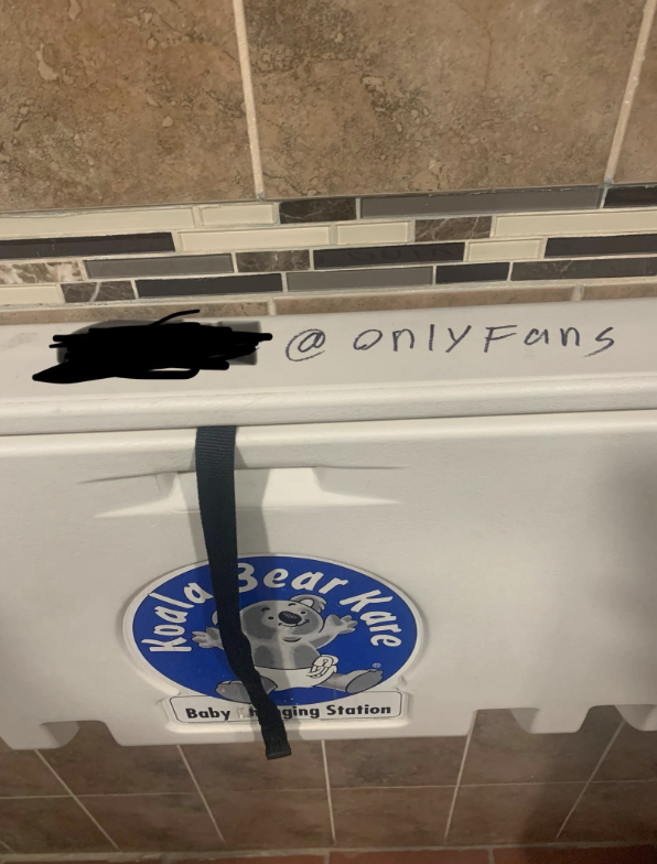 Changing station with an "OnlyFans" sticker, a blacked-out username, and a Koala Kare logo