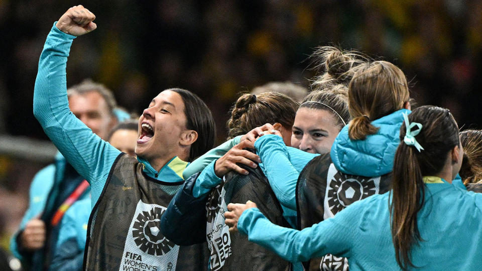 Seen here, Sam Kerr roars in delight after Australia's Women's World Cup victory over Canada.