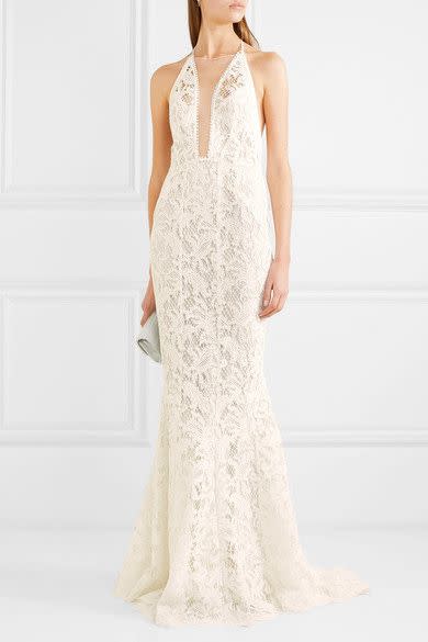 Galvan Positano tulle-paneled lace gown