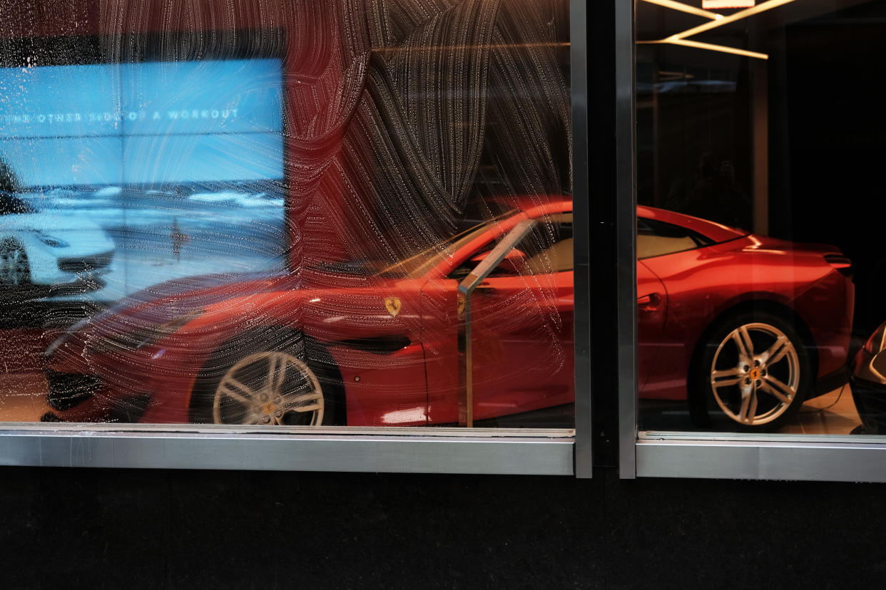 NEW YORK, NEW YORK - NOVEMBER 04: Cars are displayed at a Ferrari dealer on Park Avenue in Manhattan on November 04, 2019 in New York City. Following the reporting of strong third quarter results, the Italian luxury carmaker has increased its outlook on 2019 revenue to about 3.7 billion euros. Ferrari has been seeing strong sales of its Portofino and 812 Superfast models. (Photo by Spencer Platt/Getty Images)