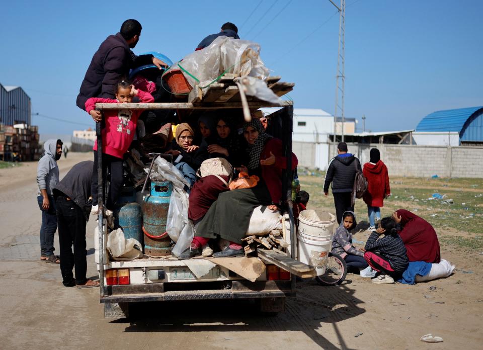 Palestinian arrive in Rafah after they were evacuated from Nasser hospital in Khan Younis due to the Israeli ground operation, amid the ongoing conflict between Israel and Hamas, in the southern Gaza Strip (REUTERS)