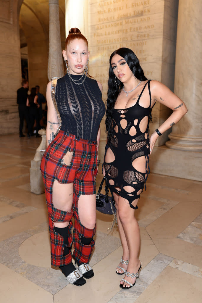 Eartheater and Lourdes Leon attend the Marc Jacobs fall 2024 fashion show on July 1 in New York, cutout minidress