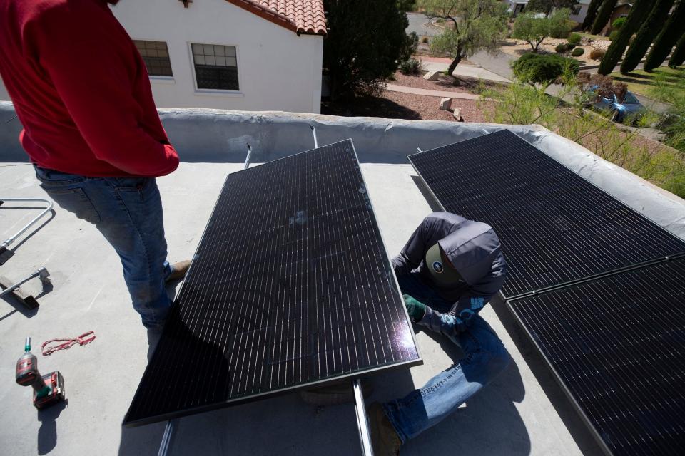 Solar panels are installed at a home in El Paso, Texas on April 30, 2022.