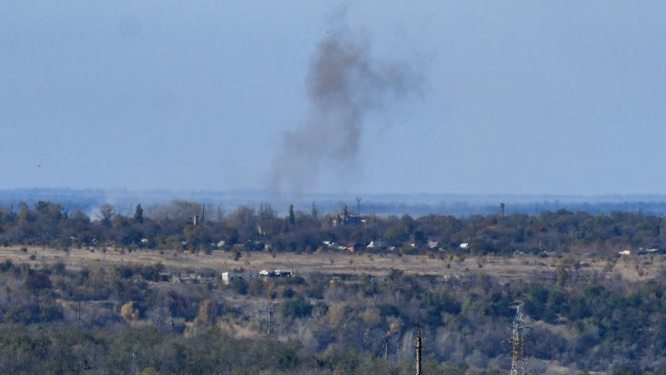 Smoke rises above the area of the front line town of Avdiivka on October 18, 2023, amid the ongoing Russian military action in Ukraine. - Stringer/AFP/Getty Images