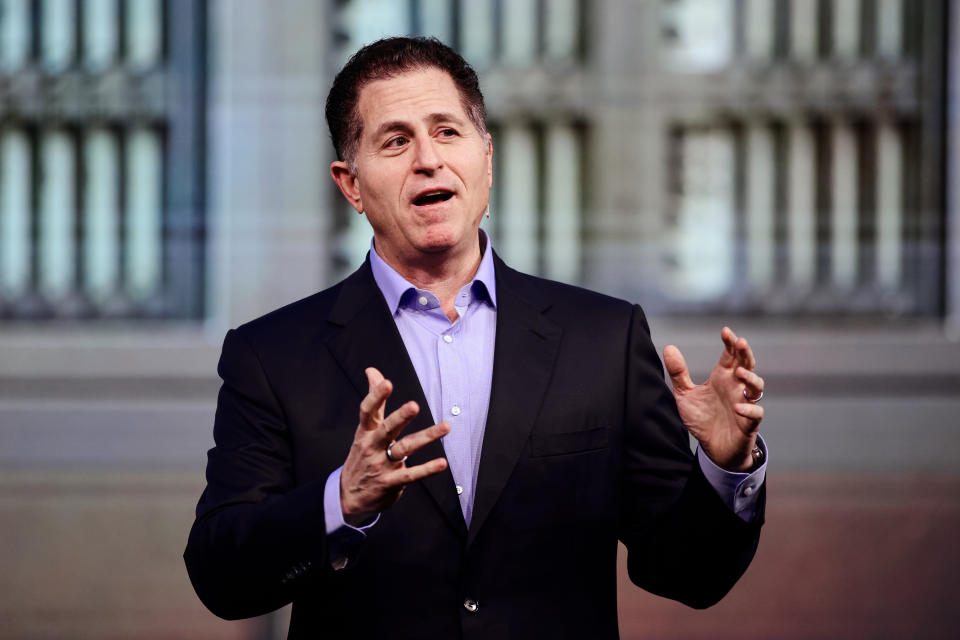 Michael Dell, Chairman and CEO of Dell Technologies, is speaking at the ''New Strategies for a New Era'' keynote at the Mobile World Congress 2024 in Barcelona, Spain, on February 27, 2024. (Photo by Joan Cros/NurPhoto via Getty Images)