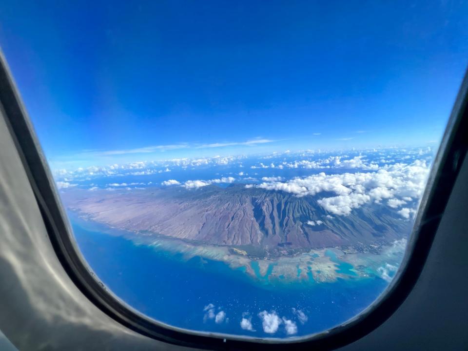 View of Hawaiian islands from plane