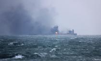 <p>Handout photo from China’s transport ministry of the burning oil tanker Sanchi. (Photo: China Daily via Reuters) </p>