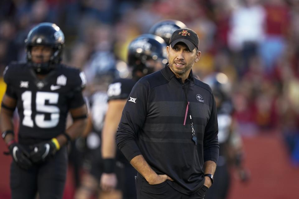 Iowa State coach Matt Campbell stands on the field before a win over Texas on Nov. 6.