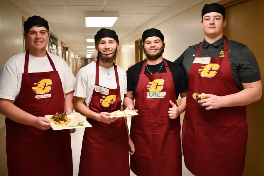 (From left to right) Aiden Toohill, Izzy Stephenson, Eric Sutton and Noah Bass from Clinton High School pose with their winning dish at the 4-H Regional Food Challenge on April 12, 2024. Photo courtesy of Illinois Extension.