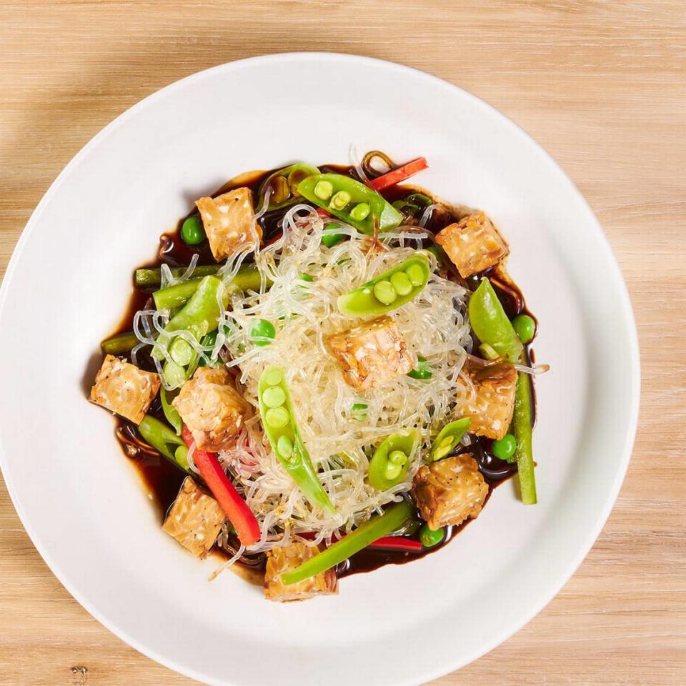 Whole Harvest Kitchen’s kelp noodles with tea leaf tahini, cabbage slaw, edamame, shiitake mushrooms, sambal and sesame.