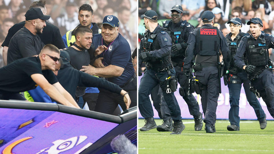 Football Australia has issued more bans over the Melbourne derby pitch invasion at AAMI Park. Pic: Getty