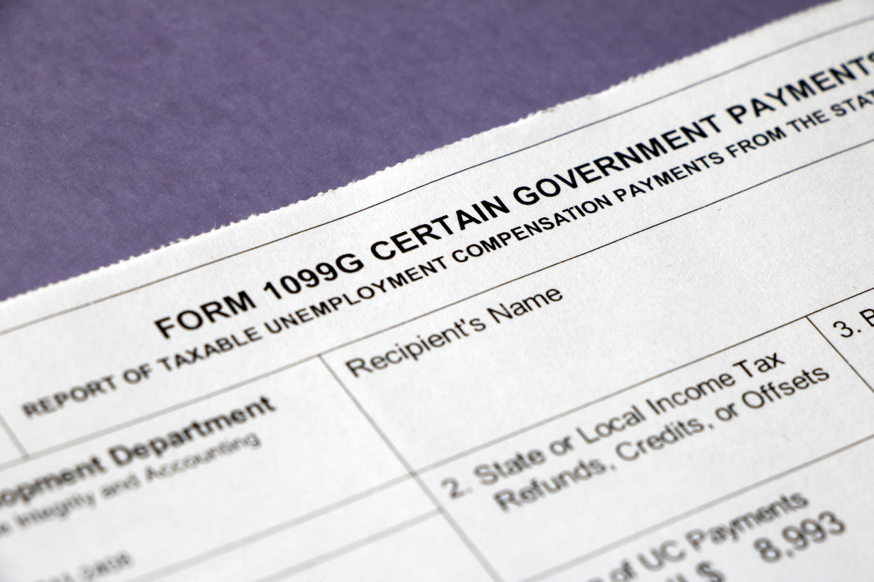 Closeup of the top of a tax Form 1099G Certain Government Payments.