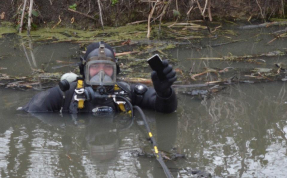 Diver recovering Sarah Everards' mobile phone from canal in Sandwich