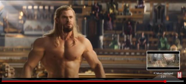 Escena sin camisa de Chris Hemsworth es la parte más reproducida del  tráiler de Thor: Amor y Trueno