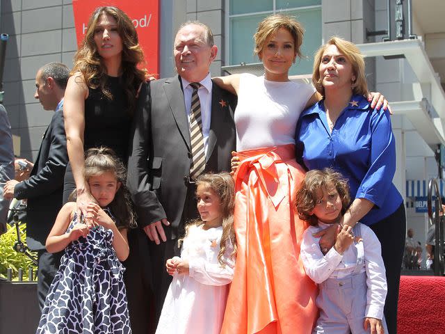 <p>Jonathan Leibson/WireImage</p> Jennifer Lopez with her sister Lynda, father David, mother Guadalupe and her kids, as she is honored with a star on June 20, 2013 in Hollywood, California.