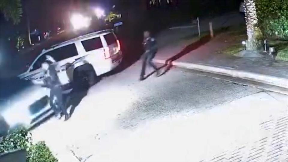 A body camera video released by the Sarasota Police Department shows a Florida police officer being struck by a vehicle burglary suspect on Monday, March 20, 2023. The officer is expected to make a full recovery.