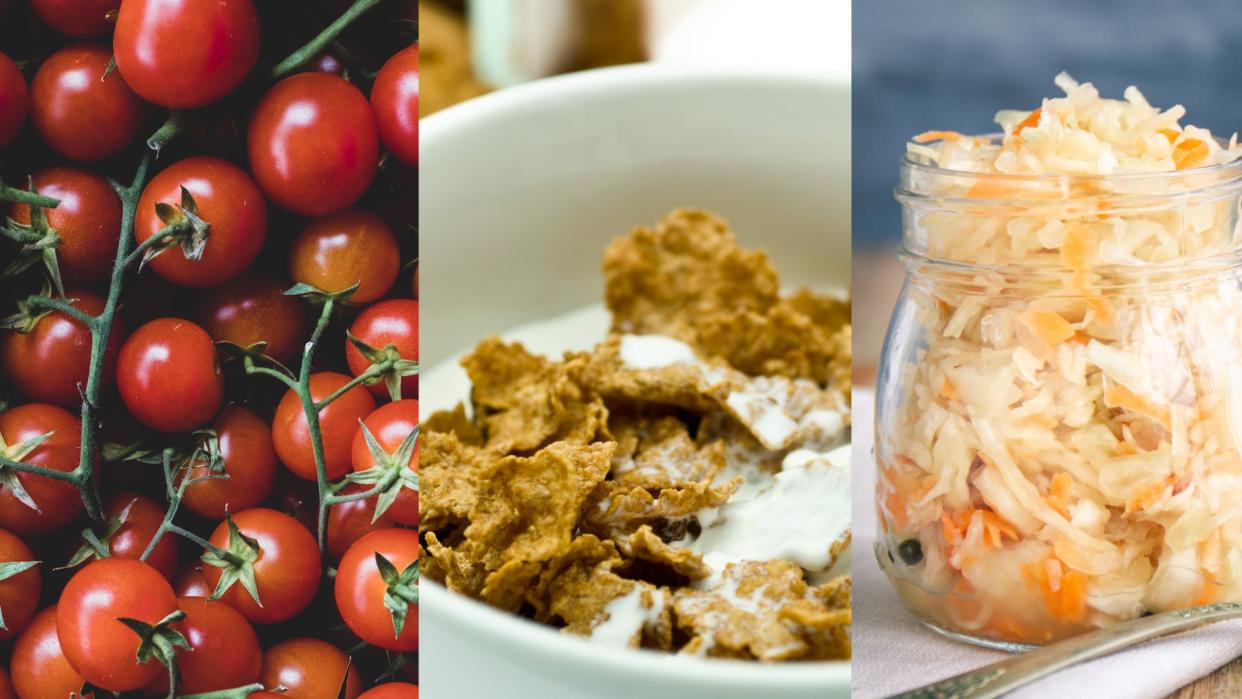  L-R: tomatoes; cereal; Sauerkraut . 