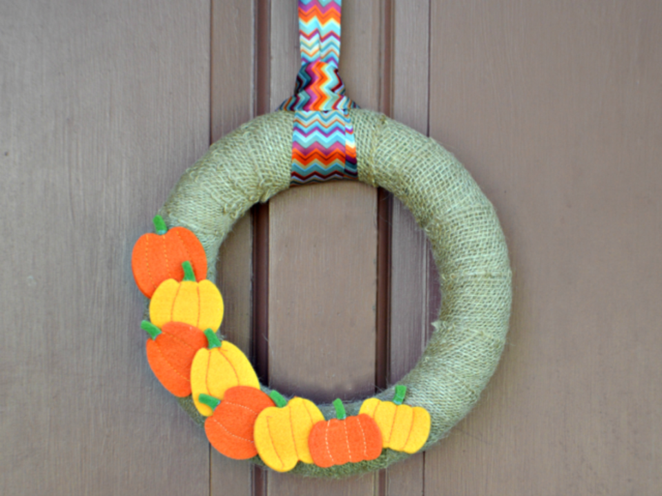 <p>My Sweet Sanity</p><p>You can find this adorable wreath project at <a href="http://mysweetsanity.com/fall-pumpkin-wreath/" rel="nofollow noopener" target="_blank" data-ylk="slk:My Sweet Sanity;elm:context_link;itc:0;sec:content-canvas" class="link ">My Sweet Sanity</a>.</p>