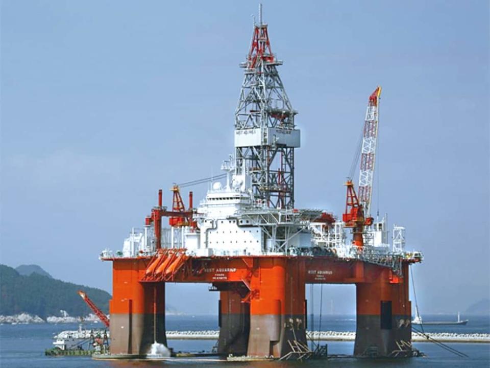 The West Aquarius semi-submersible began drilling ExxonMobil's Hampden prospect in exploration licence 1165A in May 2020 but suspended operations after about a week for undisclosed reasons.  (Submitted  - image credit)