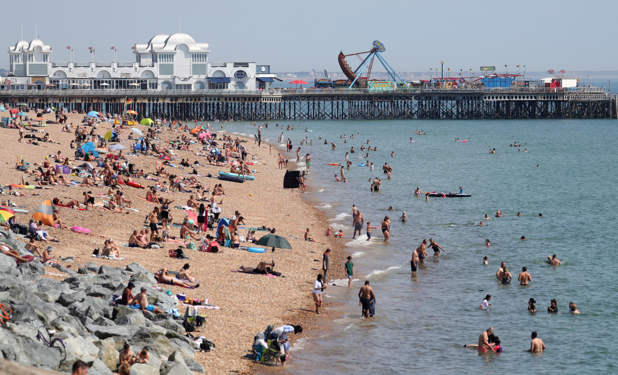 Meanwhile, sunbathers lapped up the rays again in Southsea, Hampshire. (PA)