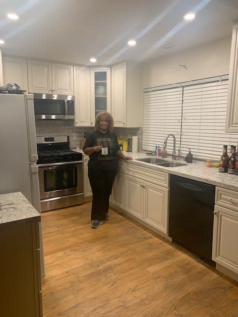 Janet Long in her renovated kitchen in Riverside, Calif.