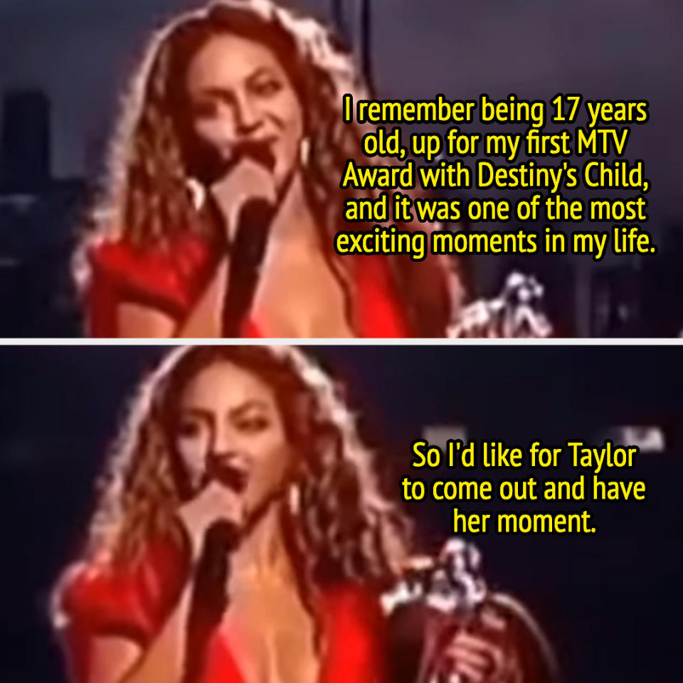 beyonce saying she'd like taylor to have her moment on stage