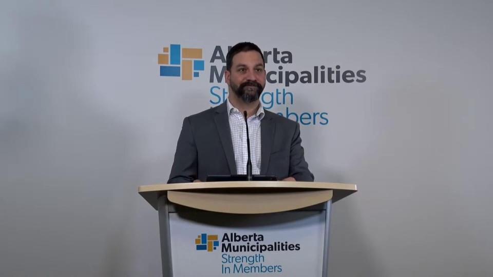 Tyler Gandam, president of Alberta Municipalities, spoke during a press conference held last Thursday, saying there was little support for the provincial government's proposal to introduce municipal political parties in the province.