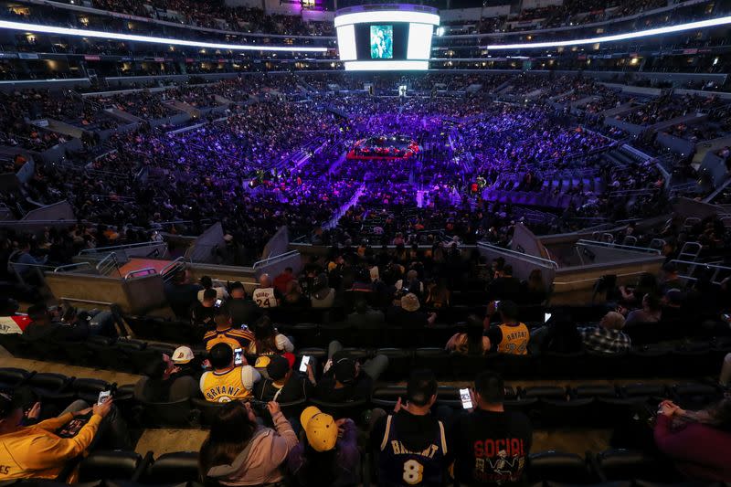 Public memorial for NBA great Kobe Bryant, his daughter Gianna and seven others killed in a helicopter crash on January 26, at the Staples Center, in Los Angeles