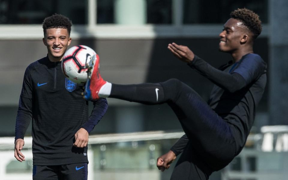 Sancho's rise to the senior England squad has been joined by a call-up for Chelsea's Hudson-Odoi - REX