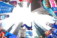 <p>A skier makes a jump during the 100 Days Out 2018 PyeongChang Winter Olympics Celebration – Team USA in Times Square on November 1, 2017 in New York City. (Photo by Mike Stobe/Getty Images for USOC) </p>