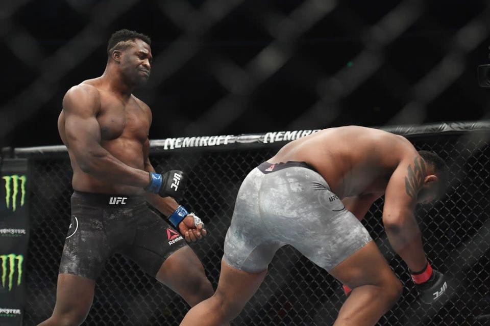 Curtis Blaydes collapses after a right hook from Ngannou (AFP via Getty Images)
