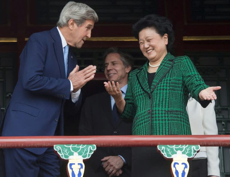 US Secretary of State John Kerry and Chinese Vice Premier Liu Yandong speak during a tour of the Forbidden City's Qianlong Garden in Beijing, on June 5, 2016