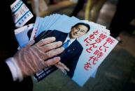 FILE PHOTO: An election campaign staff member holds leaflets of Japan's ruling Liberal Democratic Party during an election campaign for the upcoming lower house election in Tokyo