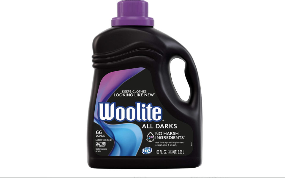 <p><strong>Woolite</strong></p><p>amazon.com</p><p><strong>$16.13</strong></p><p><a href="https://www.amazon.com/dp/B004S6C0I2?tag=syn-yahoo-20&ascsubtag=%5Bartid%7C10055.g.375%5Bsrc%7Cyahoo-us" rel="nofollow noopener" target="_blank" data-ylk="slk:Shop Now" class="link ">Shop Now</a></p><p>Nothing is as disappointing as seeing your favorite pair of black jeans turn a faded gray after just a few washes. The best way to prevent that from happening is to wash them inside out, in cold water and with a color-preserving detergent, like Woolite All Darks. Its special formula<strong> pulls color-fading metal and chlorine ions from the wash water, smooths rough fibers and severs the pills that can make fabrics look old before their time. </strong></p><p>Woolite's neutral formula removes light everyday soils from all fabrics and is a GH Cleaning Lab favorite for cleaning and protecting delicate fabrics and dark colors from the abrasive effects of washing. And consumers agree. Woolite All Darks has over 3,200 five-star Amazon reviews!  <strong><br></strong></p><p><strong>Cost per medium load: </strong>23 cents</p>