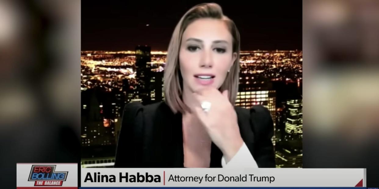 A screenshot from Newsmax TV on October 25, 2022, showing Trump lawyer Alina Habba