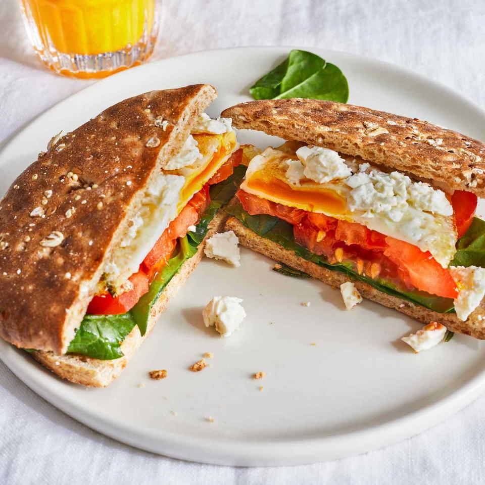 <p>These hearty breakfast sandwiches are packed with ingredients popular in the Mediterranean diet, including feta, tomato and spinach. <a href="https://www.eatingwell.com/recipe/262836/egg-sandwiches-with-rosemary-tomato-feta/" rel="nofollow noopener" target="_blank" data-ylk="slk:View Recipe;elm:context_link;itc:0;sec:content-canvas" class="link ">View Recipe</a></p>
