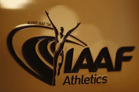 A view shows the logo at the The International Association of Athletics Federations (IAAF) headquarters in Monaco, January 14, 2016. REUTERS/Eric Gaillard