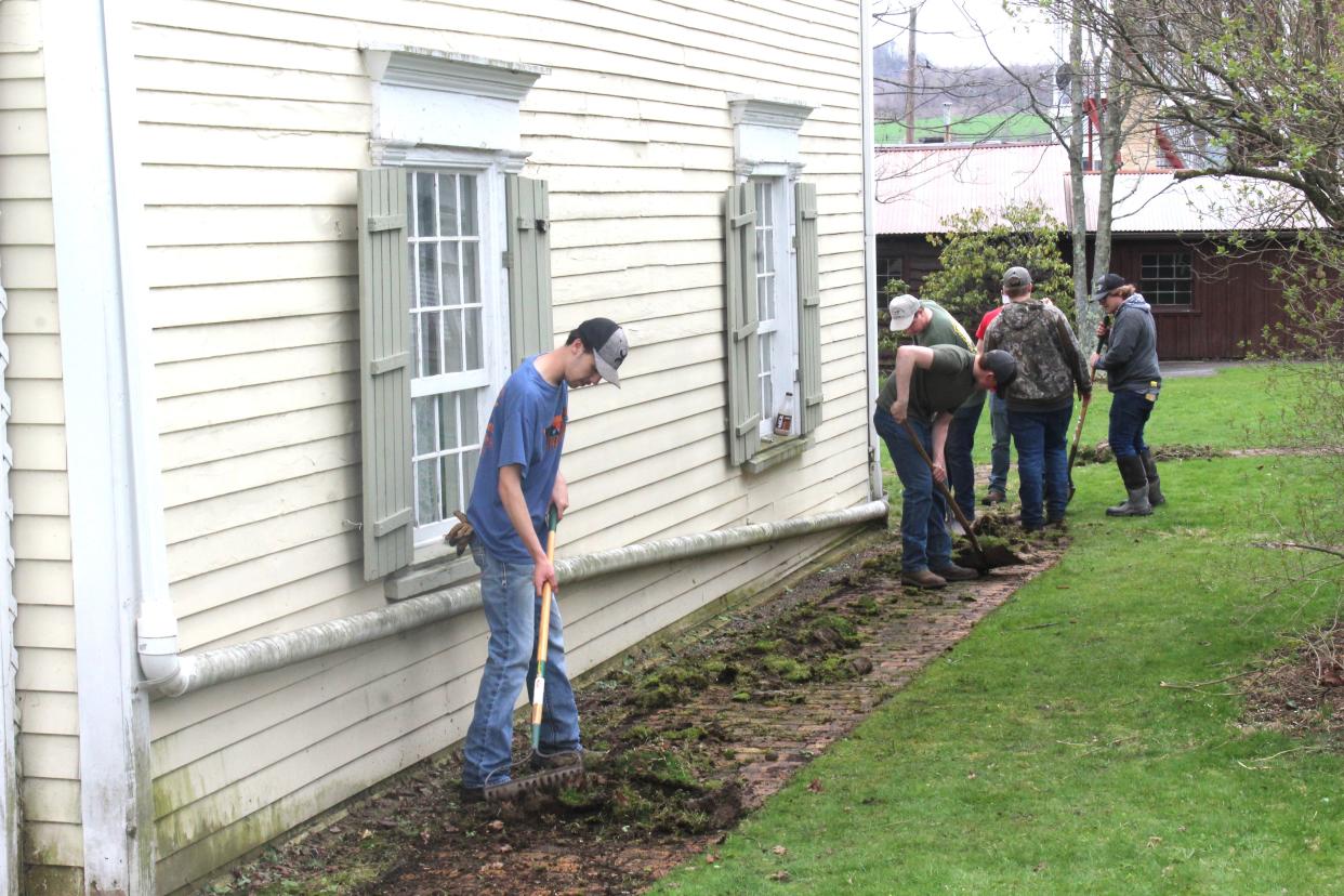Several students in the Meyersdale FFA and Tech Ed classes volunteered their time in Festival Park last week in order to prepare for the upcoming Pa. Maple Festival, set for April 20-21 and 24-28.