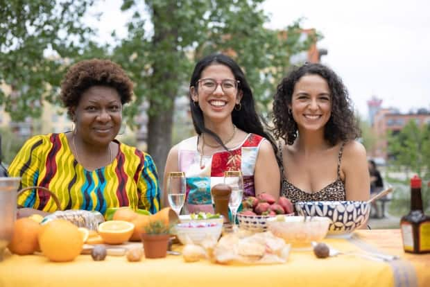 Uzoma Onyechekwa, left, Rana Liu, centre, and Andrea Pavlovic bonded over common experience while working on the play Generations, about the mother-daughter relationship within immigrant families. (Photo by Keegan Boulineau - image credit)