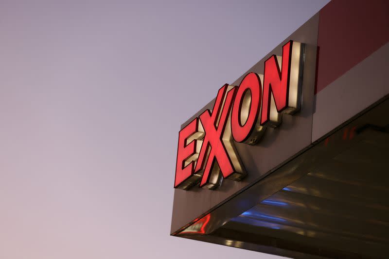 FILE PHOTO: Signage is seen at an Exxon gas station in Brooklyn, New York City