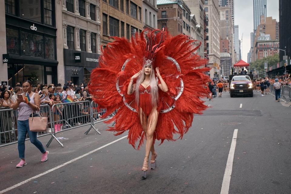 A reveler marches along Fifth Avenue during the NYC Pride March on June 30, 2024 (Copyright 2023 The Associated Press. All rights reserved)