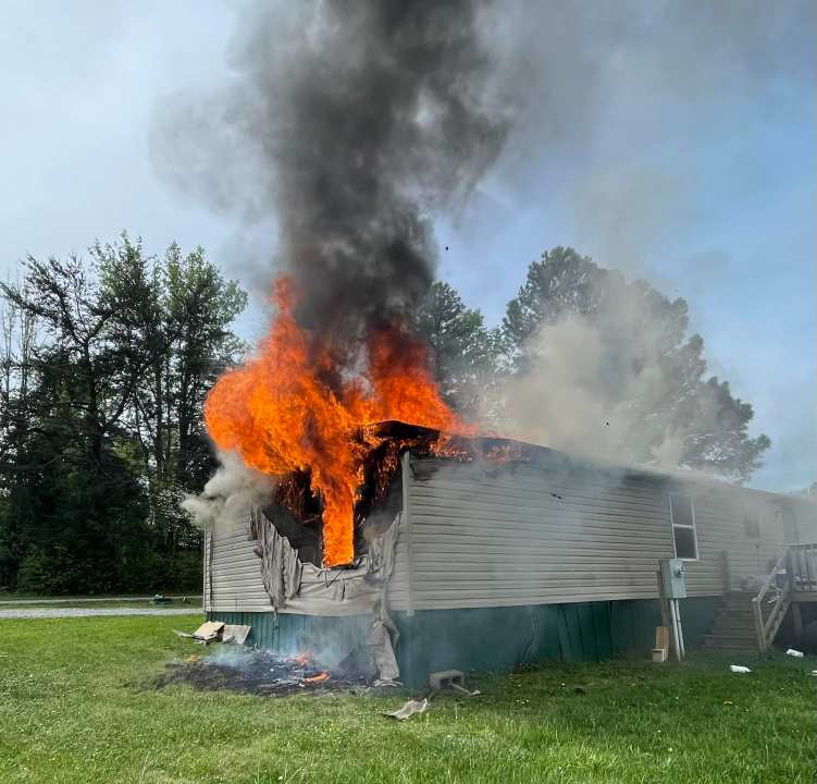 Home on Ronnies Lane in flames on April 16. (Photo Courtesy: Franklin County Department of Public Safety)