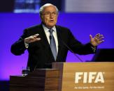 FIFA President Sepp Blatter delivers a speech during the opening ceremony of the 65th FIFA Congress in Sao Paulo June 11, 2014. REUTERS/Paulo Whitaker (BRAZIL - Tags: SPORT SOCCER WORLD CUP)